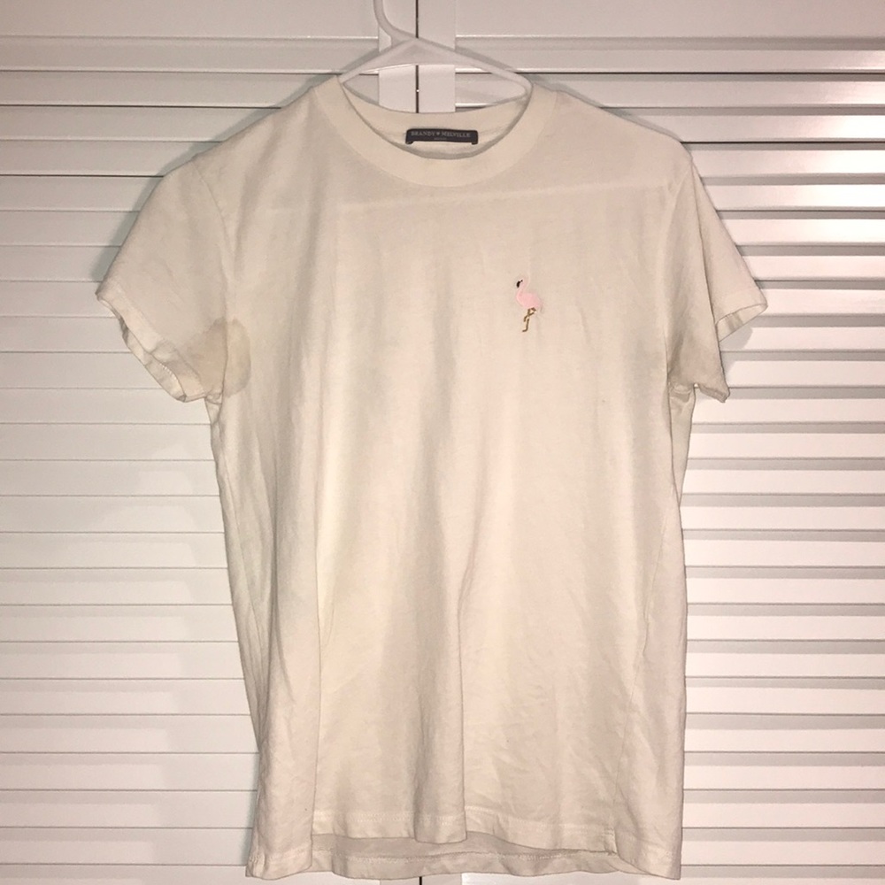 *FLAWED* Brandy Melville White Flamingo Tee